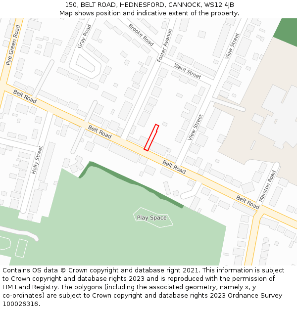 150, BELT ROAD, HEDNESFORD, CANNOCK, WS12 4JB: Location map and indicative extent of plot