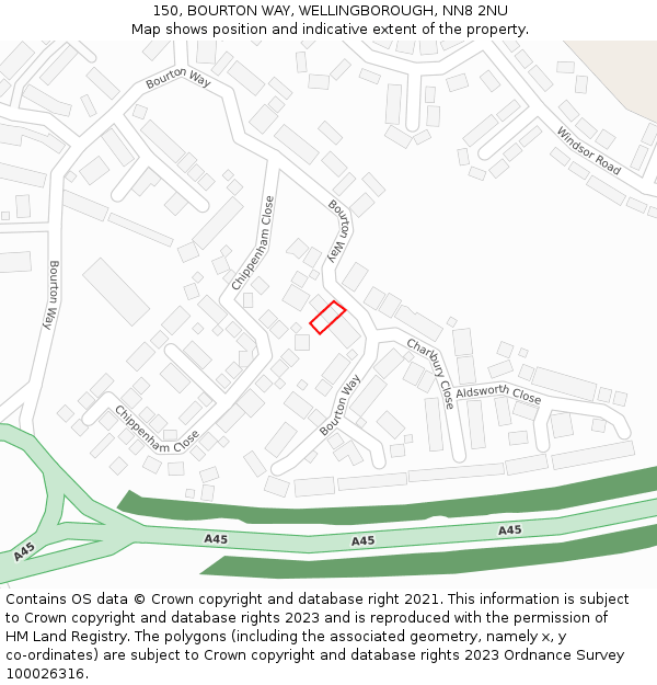 150, BOURTON WAY, WELLINGBOROUGH, NN8 2NU: Location map and indicative extent of plot