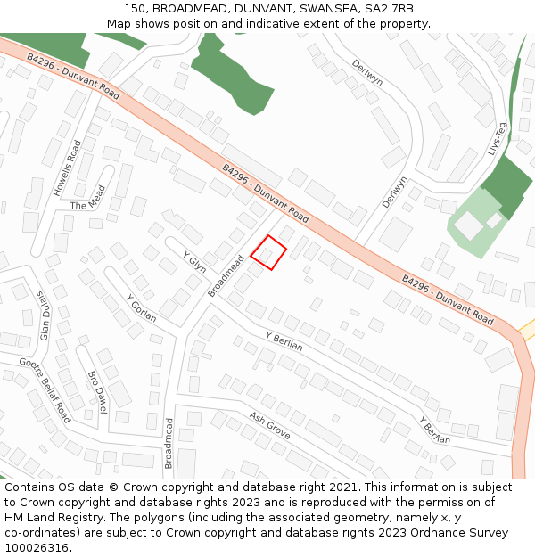 150, BROADMEAD, DUNVANT, SWANSEA, SA2 7RB: Location map and indicative extent of plot