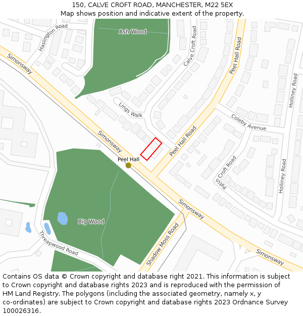 150, CALVE CROFT ROAD, MANCHESTER, M22 5EX: Location map and indicative extent of plot