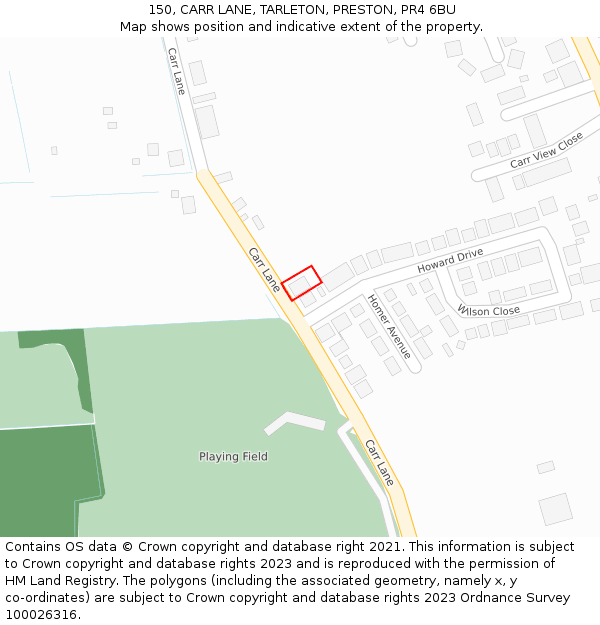 150, CARR LANE, TARLETON, PRESTON, PR4 6BU: Location map and indicative extent of plot