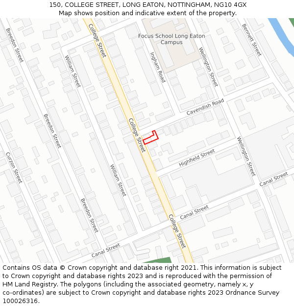 150, COLLEGE STREET, LONG EATON, NOTTINGHAM, NG10 4GX: Location map and indicative extent of plot