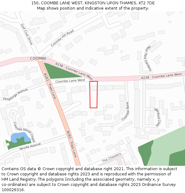 150, COOMBE LANE WEST, KINGSTON UPON THAMES, KT2 7DE: Location map and indicative extent of plot