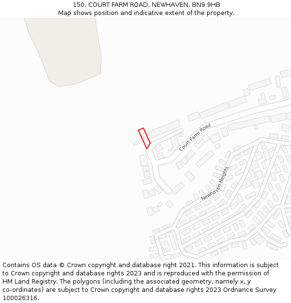 150, COURT FARM ROAD, NEWHAVEN, BN9 9HB: Location map and indicative extent of plot