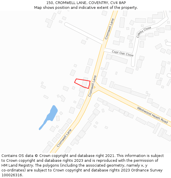 150, CROMWELL LANE, COVENTRY, CV4 8AP: Location map and indicative extent of plot