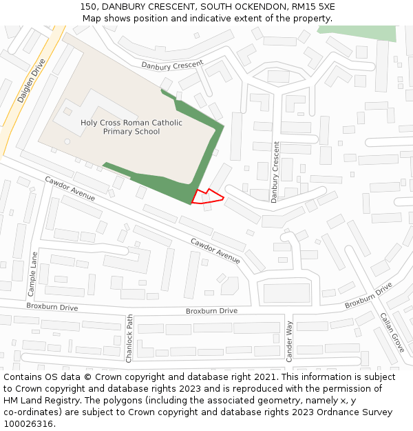 150, DANBURY CRESCENT, SOUTH OCKENDON, RM15 5XE: Location map and indicative extent of plot