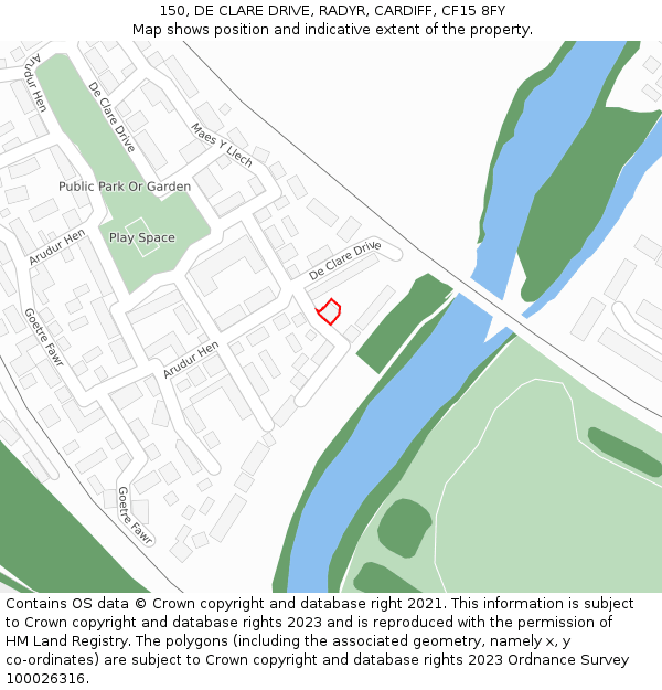 150, DE CLARE DRIVE, RADYR, CARDIFF, CF15 8FY: Location map and indicative extent of plot