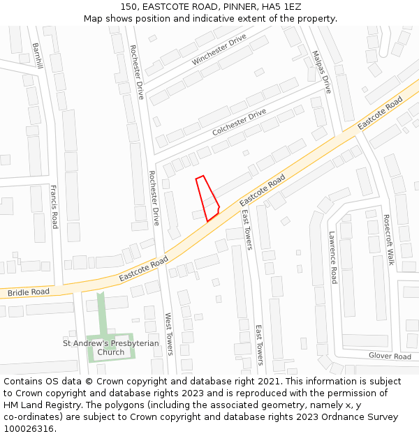 150, EASTCOTE ROAD, PINNER, HA5 1EZ: Location map and indicative extent of plot