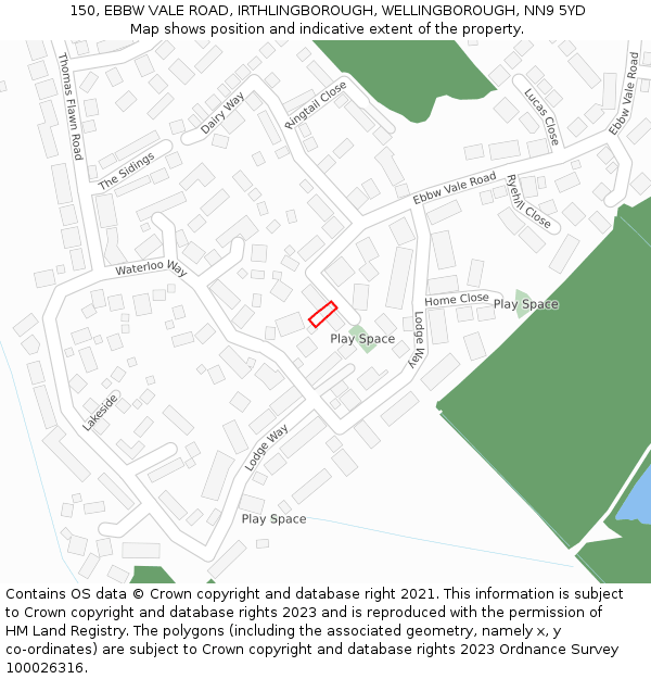 150, EBBW VALE ROAD, IRTHLINGBOROUGH, WELLINGBOROUGH, NN9 5YD: Location map and indicative extent of plot