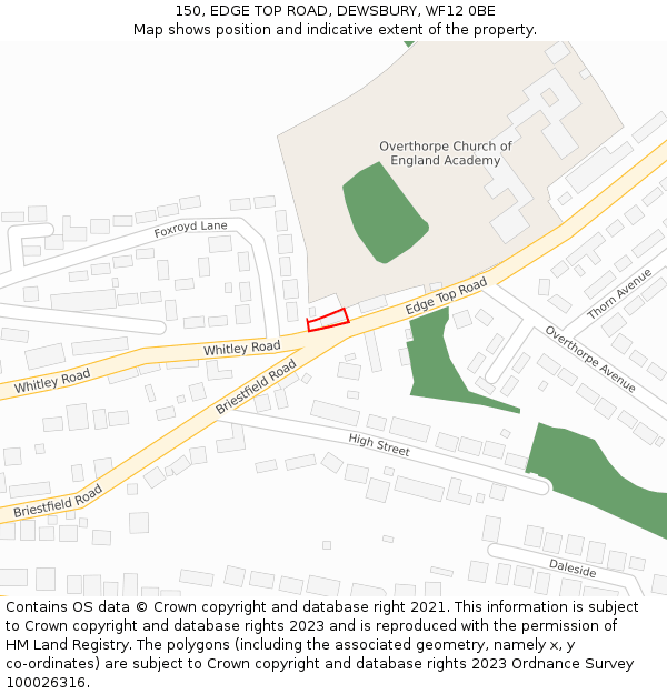 150, EDGE TOP ROAD, DEWSBURY, WF12 0BE: Location map and indicative extent of plot