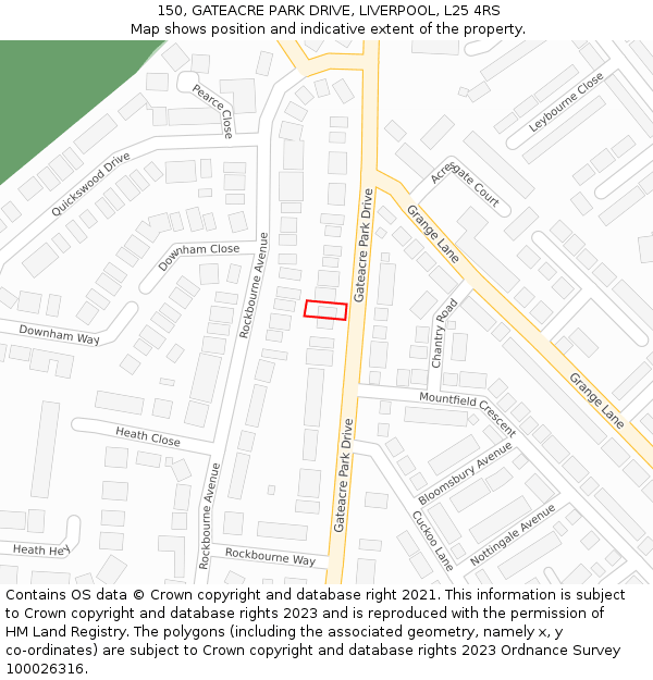 150, GATEACRE PARK DRIVE, LIVERPOOL, L25 4RS: Location map and indicative extent of plot