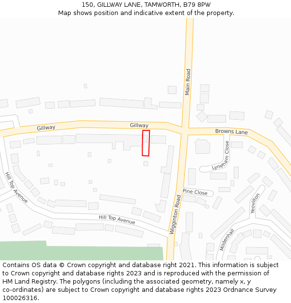 150, GILLWAY LANE, TAMWORTH, B79 8PW: Location map and indicative extent of plot