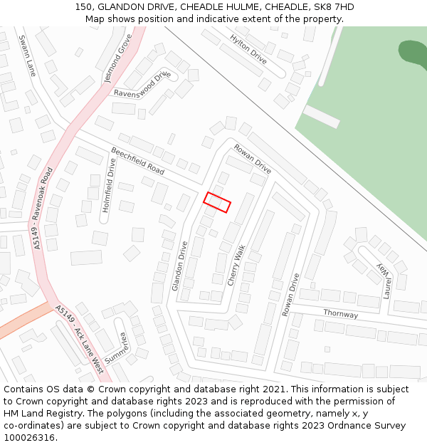 150, GLANDON DRIVE, CHEADLE HULME, CHEADLE, SK8 7HD: Location map and indicative extent of plot
