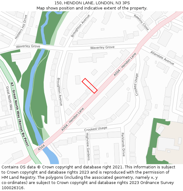 150, HENDON LANE, LONDON, N3 3PS: Location map and indicative extent of plot