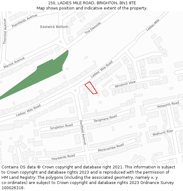 150, LADIES MILE ROAD, BRIGHTON, BN1 8TE: Location map and indicative extent of plot