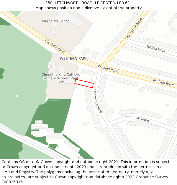 150, LETCHWORTH ROAD, LEICESTER, LE3 6FH: Location map and indicative extent of plot