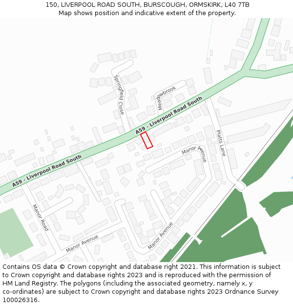 150, LIVERPOOL ROAD SOUTH, BURSCOUGH, ORMSKIRK, L40 7TB: Location map and indicative extent of plot