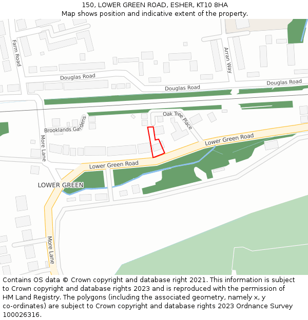 150, LOWER GREEN ROAD, ESHER, KT10 8HA: Location map and indicative extent of plot