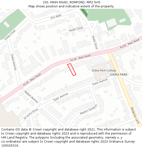 150, MAIN ROAD, ROMFORD, RM2 5HS: Location map and indicative extent of plot