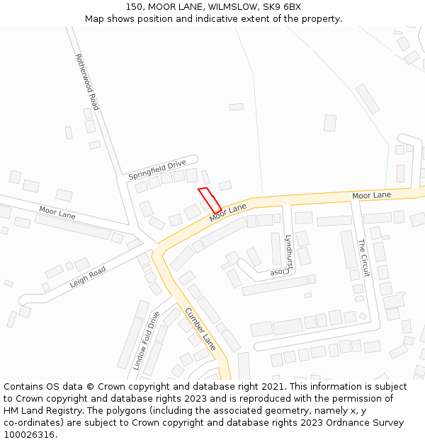 150, MOOR LANE, WILMSLOW, SK9 6BX: Location map and indicative extent of plot