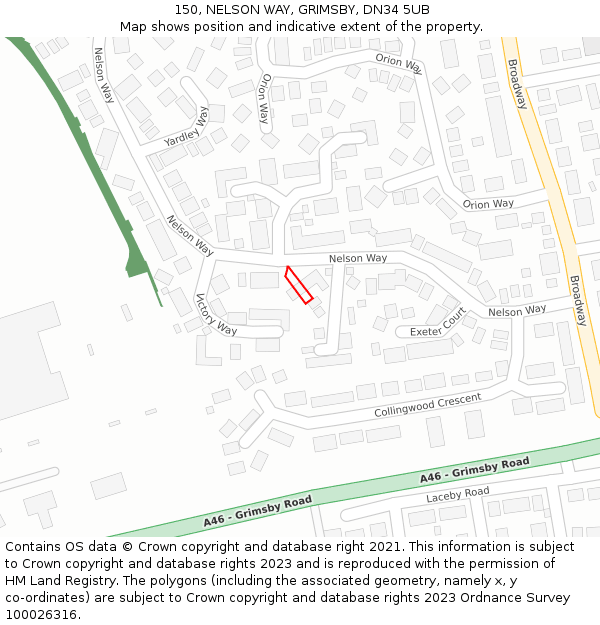 150, NELSON WAY, GRIMSBY, DN34 5UB: Location map and indicative extent of plot