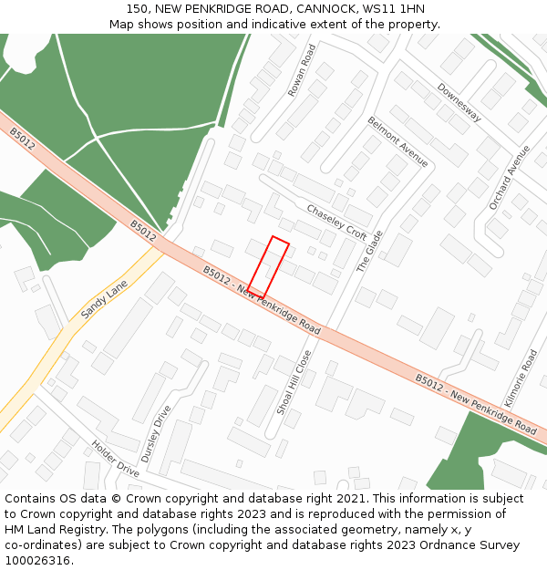 150, NEW PENKRIDGE ROAD, CANNOCK, WS11 1HN: Location map and indicative extent of plot