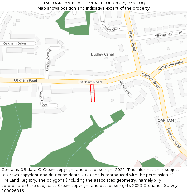 150, OAKHAM ROAD, TIVIDALE, OLDBURY, B69 1QQ: Location map and indicative extent of plot