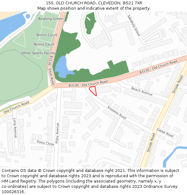 150, OLD CHURCH ROAD, CLEVEDON, BS21 7XR: Location map and indicative extent of plot