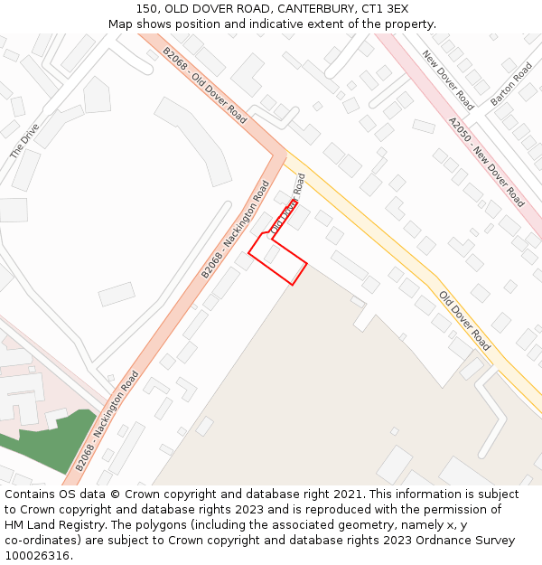 150, OLD DOVER ROAD, CANTERBURY, CT1 3EX: Location map and indicative extent of plot