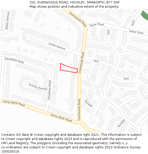 150, OVERWOODS ROAD, HOCKLEY, TAMWORTH, B77 5NF: Location map and indicative extent of plot