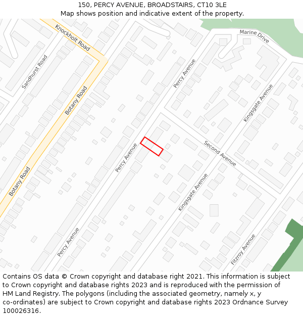 150, PERCY AVENUE, BROADSTAIRS, CT10 3LE: Location map and indicative extent of plot