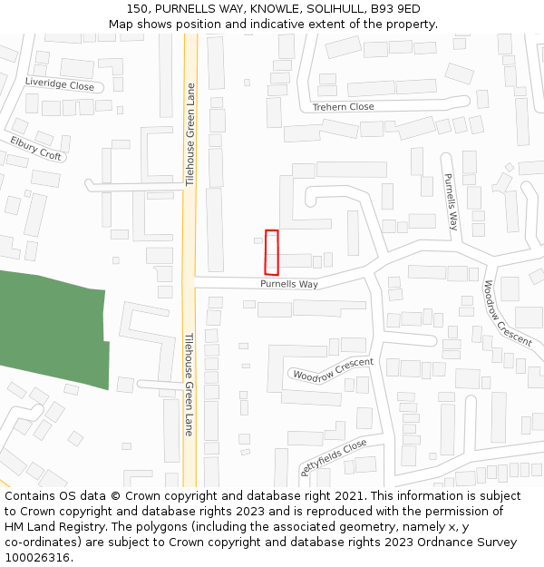 150, PURNELLS WAY, KNOWLE, SOLIHULL, B93 9ED: Location map and indicative extent of plot