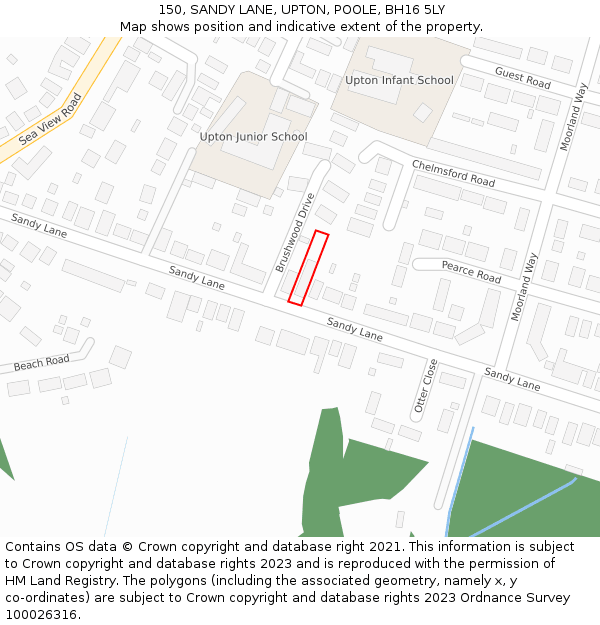 150, SANDY LANE, UPTON, POOLE, BH16 5LY: Location map and indicative extent of plot