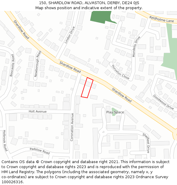 150, SHARDLOW ROAD, ALVASTON, DERBY, DE24 0JS: Location map and indicative extent of plot