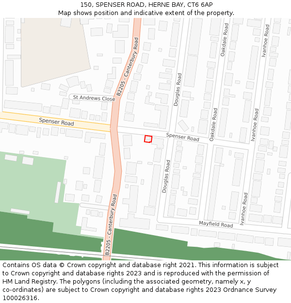 150, SPENSER ROAD, HERNE BAY, CT6 6AP: Location map and indicative extent of plot