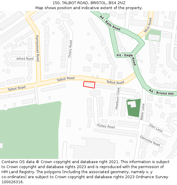 150, TALBOT ROAD, BRISTOL, BS4 2NZ: Location map and indicative extent of plot