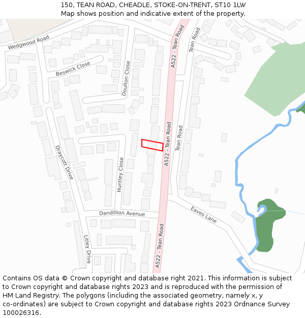 150, TEAN ROAD, CHEADLE, STOKE-ON-TRENT, ST10 1LW: Location map and indicative extent of plot