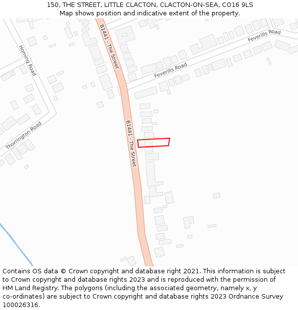 150, THE STREET, LITTLE CLACTON, CLACTON-ON-SEA, CO16 9LS: Location map and indicative extent of plot