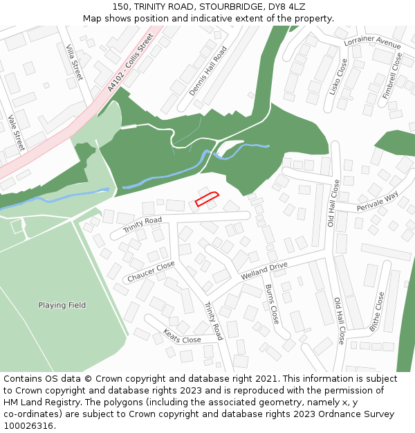 150, TRINITY ROAD, STOURBRIDGE, DY8 4LZ: Location map and indicative extent of plot