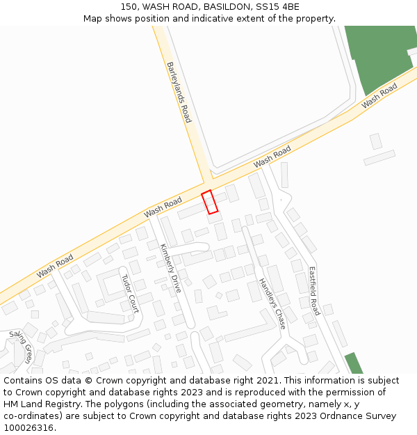 150, WASH ROAD, BASILDON, SS15 4BE: Location map and indicative extent of plot