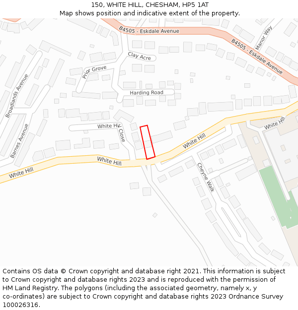 150, WHITE HILL, CHESHAM, HP5 1AT: Location map and indicative extent of plot