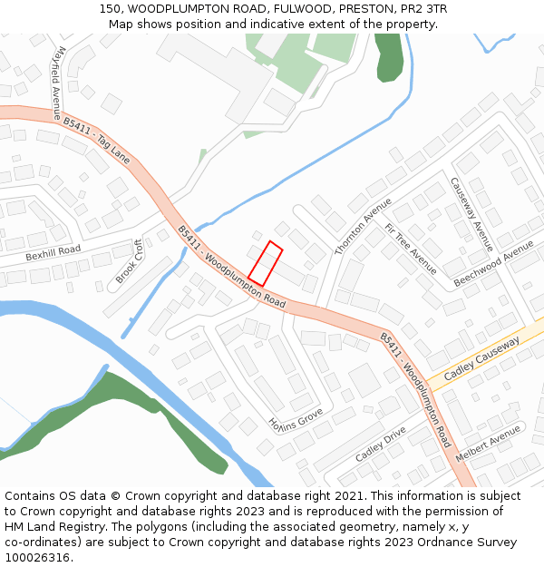 150, WOODPLUMPTON ROAD, FULWOOD, PRESTON, PR2 3TR: Location map and indicative extent of plot