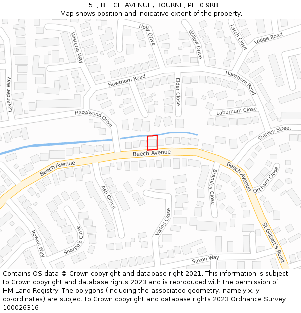 151, BEECH AVENUE, BOURNE, PE10 9RB: Location map and indicative extent of plot