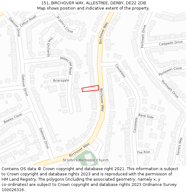 151, BIRCHOVER WAY, ALLESTREE, DERBY, DE22 2DB: Location map and indicative extent of plot