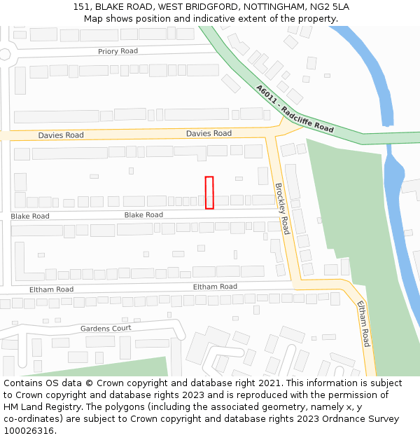 151, BLAKE ROAD, WEST BRIDGFORD, NOTTINGHAM, NG2 5LA: Location map and indicative extent of plot