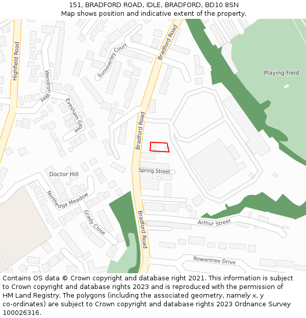 151, BRADFORD ROAD, IDLE, BRADFORD, BD10 8SN: Location map and indicative extent of plot