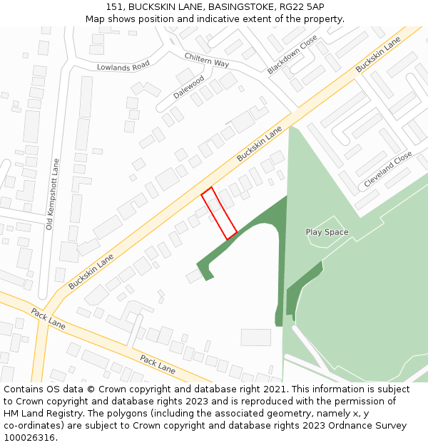 151, BUCKSKIN LANE, BASINGSTOKE, RG22 5AP: Location map and indicative extent of plot