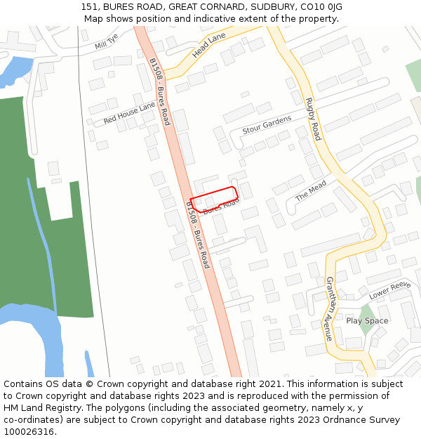 151, BURES ROAD, GREAT CORNARD, SUDBURY, CO10 0JG: Location map and indicative extent of plot