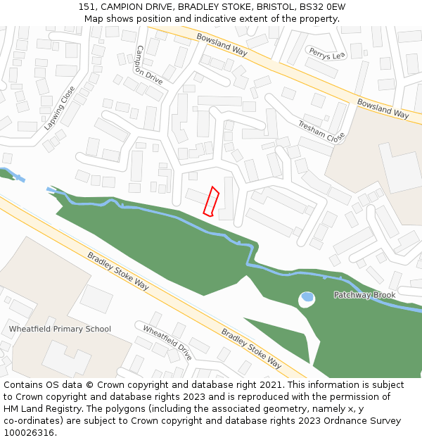 151, CAMPION DRIVE, BRADLEY STOKE, BRISTOL, BS32 0EW: Location map and indicative extent of plot