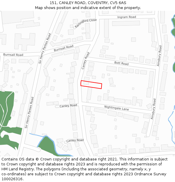 151, CANLEY ROAD, COVENTRY, CV5 6AS: Location map and indicative extent of plot